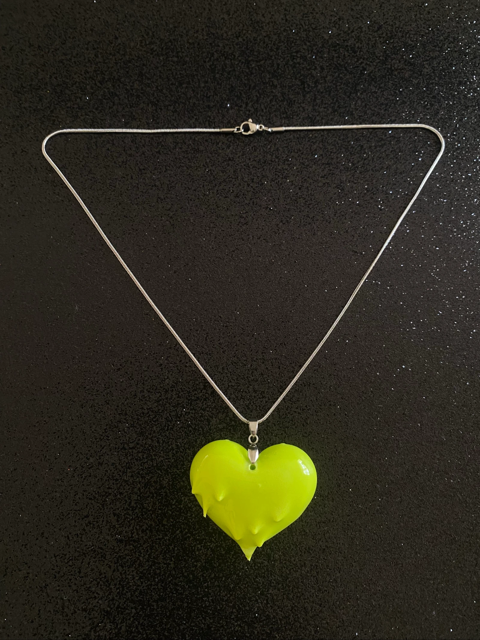 3D Neon Green Heart Pendant - Y2K / Alternative Style - Stainless Steel Chain – photo 4